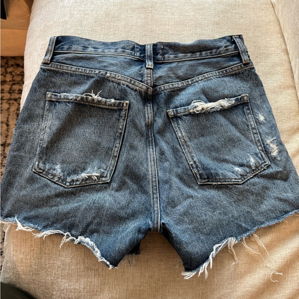 Agolde Blue Distressed Jean Shorts - Picture 3 of 5